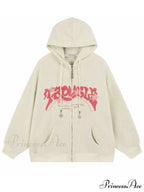 Retro Goth Corduroy Zip Up Hooded Jacket