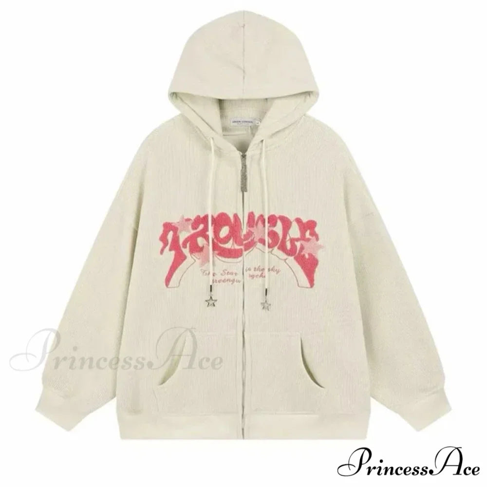 Retro Goth Corduroy Zip Up Hooded Jacket