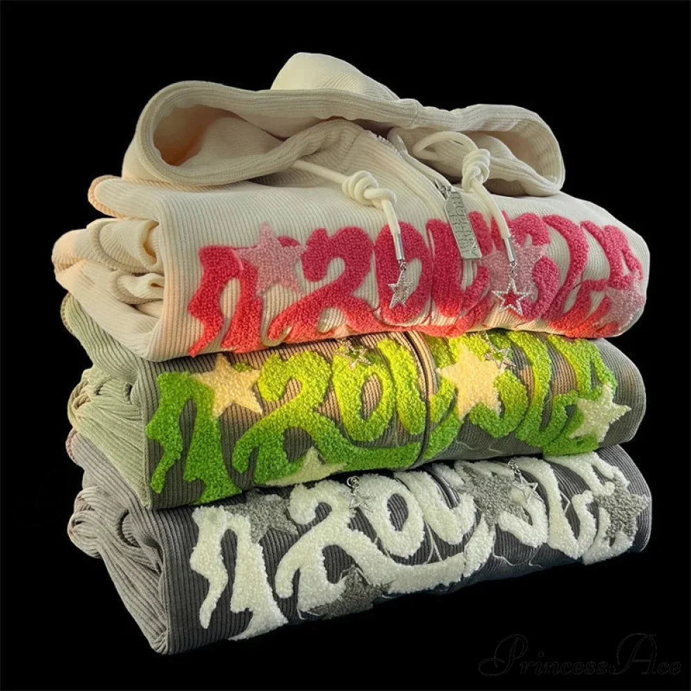 Retro Goth Corduroy Zip Up Hooded Jacket