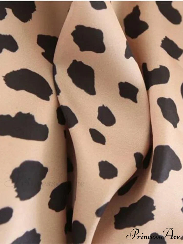 Retro High Waist Leopard Print Satin Skirt