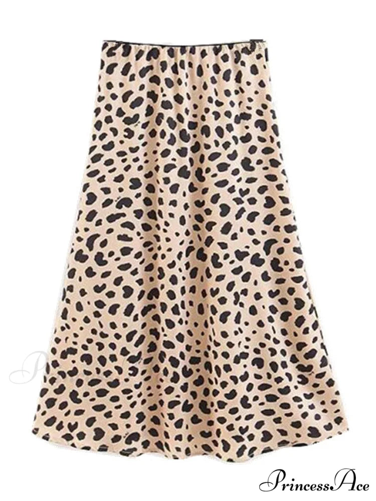 Retro High Waist Leopard Print Satin Skirt