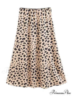 Retro High Waist Leopard Print Satin Skirt