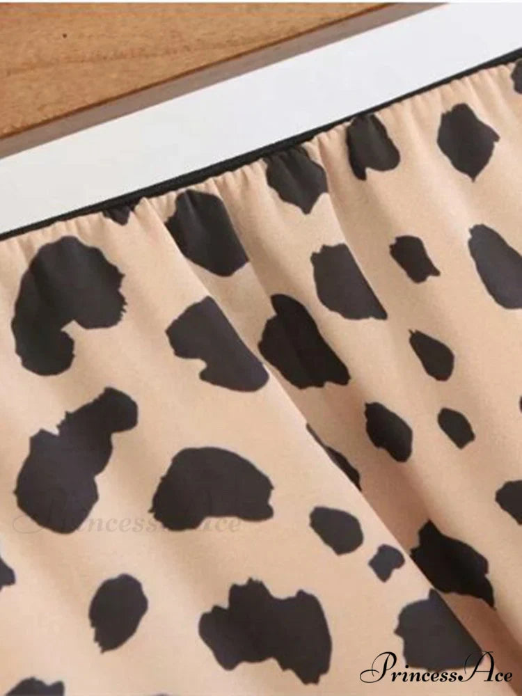 Retro High Waist Leopard Print Satin Skirt