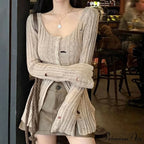 Retro Knitted Spring Long Sleeve Button Closure Slim Knit Top