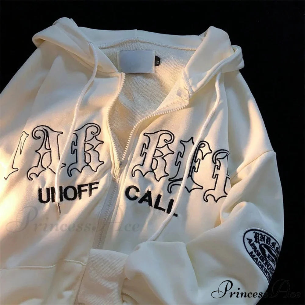 Retro Letter Print Baggy Hoody Jacket