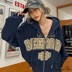Retro Letter Print Baggy Hoody Jacket