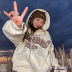 Retro Letter Print Loose Hoody Jacket