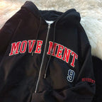 Retro Letter Print Loose Hoody Jacket