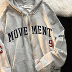 Retro Letter Print Loose Hoody Jacket