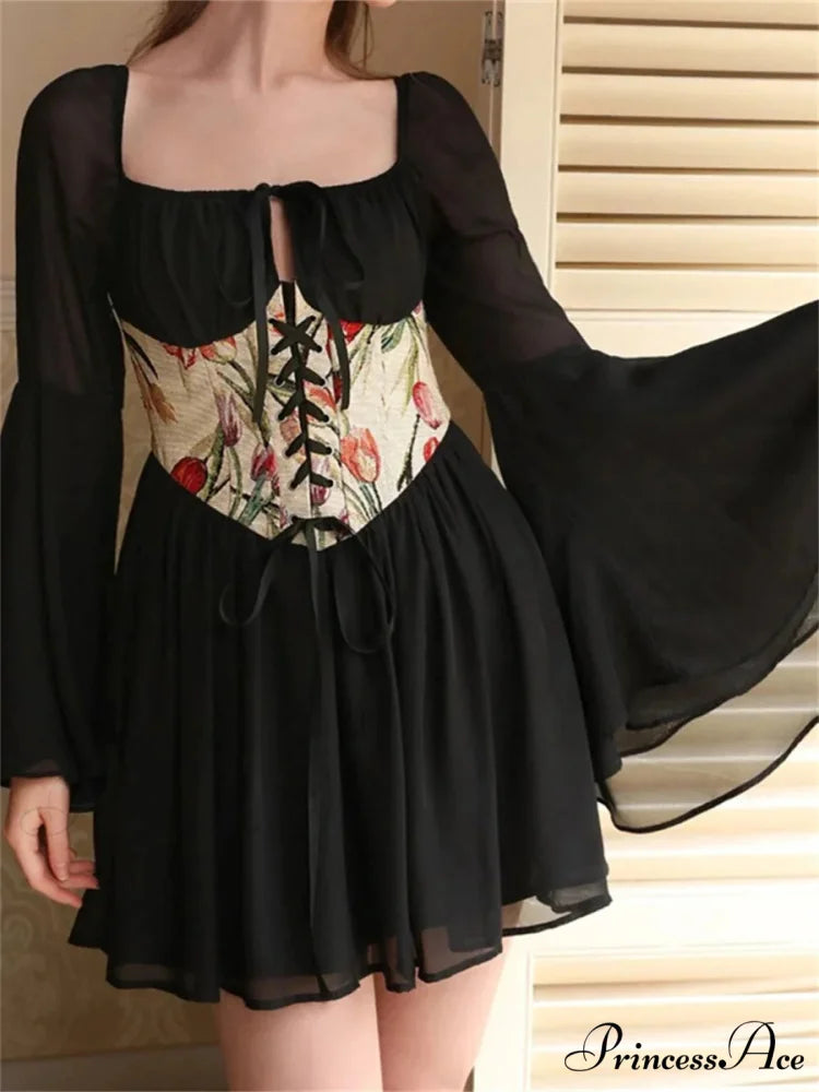 Retro Off-The-Shoulder Flared Bandage Floral Dress