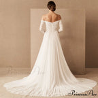 Retro Off-The-Shoulder Outdoor Wedding Gown