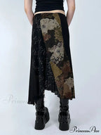 Retro Patchwork Floral Mesh Skirt Vacation Informal