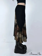 Retro Patchwork Floral Mesh Skirt Vacation Informal