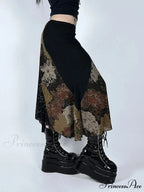 Retro Patchwork Floral Mesh Skirt Vacation Informal