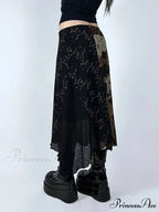 Retro Patchwork Floral Mesh Skirt Vacation Informal