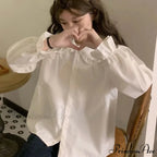 Retro Preppy Style Cute Kawaii White Blouse