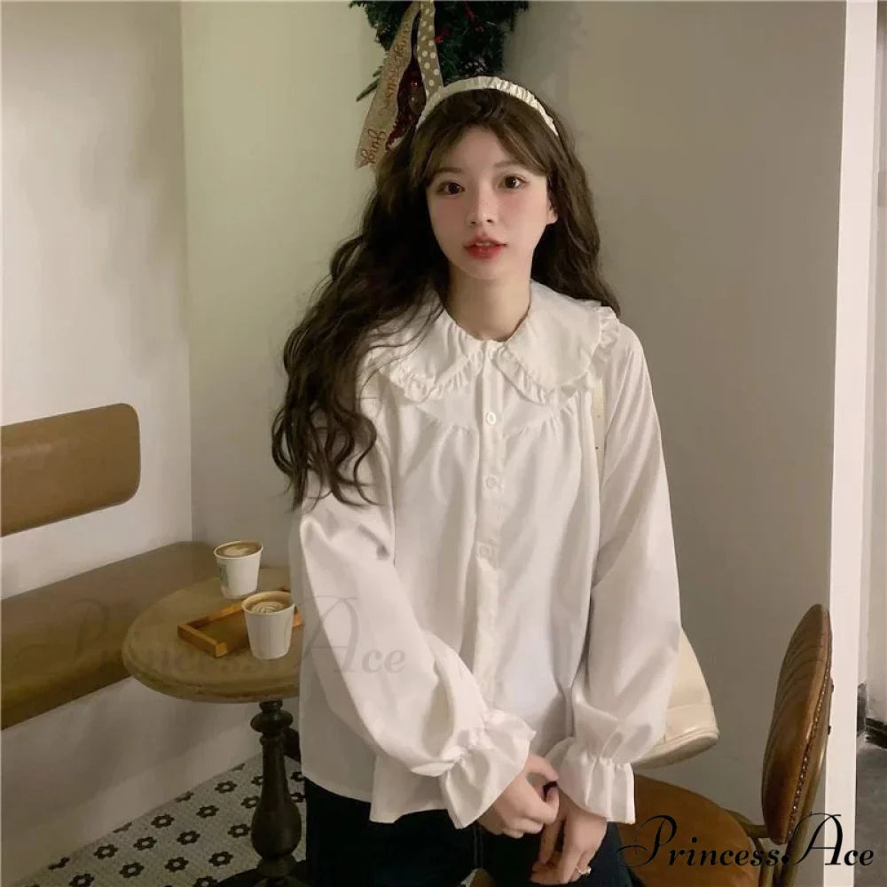 Retro Preppy Style Cute Kawaii White Blouse