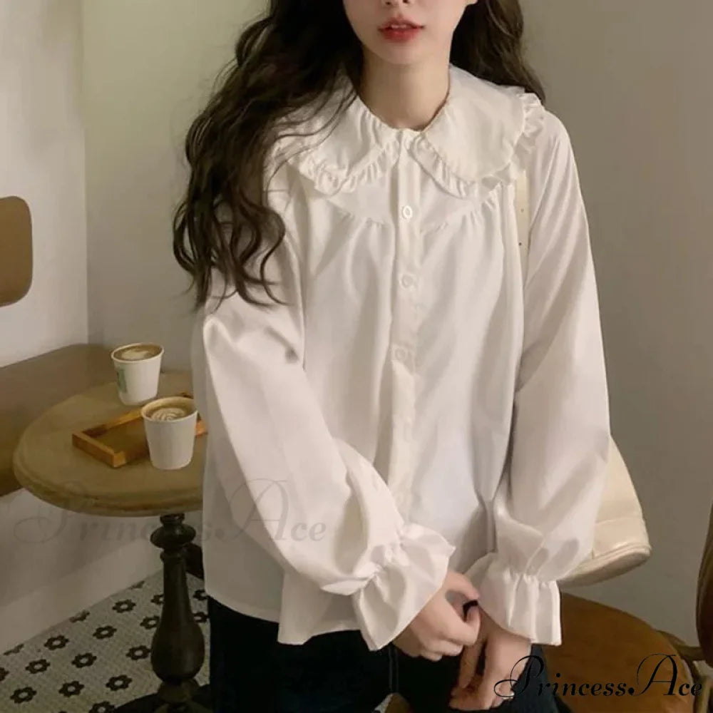 Retro Preppy Style Cute Kawaii White Blouse