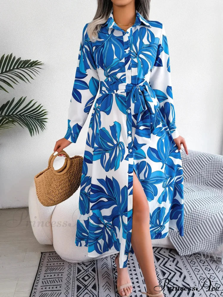 Retro Printed Blouse Long Flowered Gown