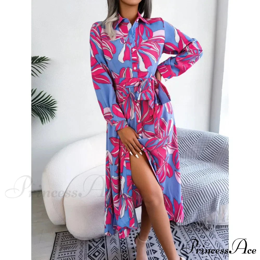 Retro Printed Blouse Long Flowered Gown