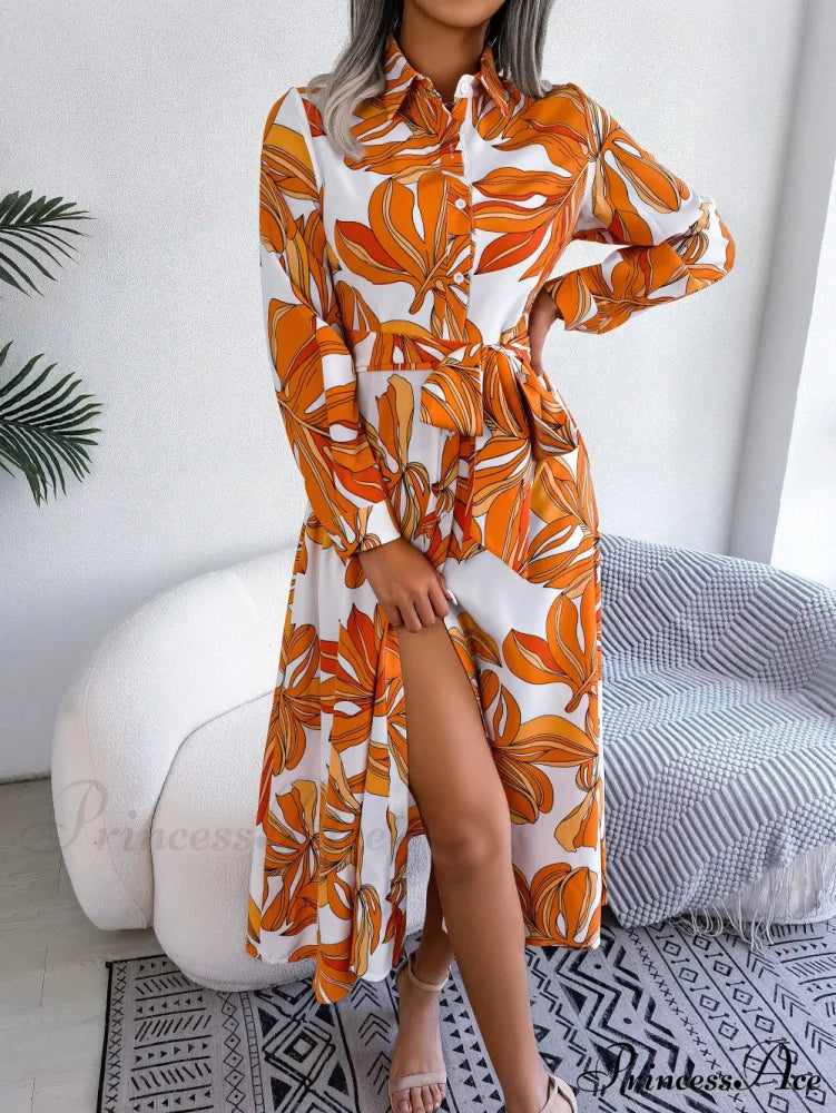 Retro Printed Blouse Long Flowered Gown