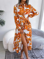 Retro Printed Blouse Long Flowered Gown
