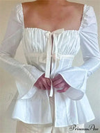 Retro Puff Sleeve Bind Square Neck Blouse