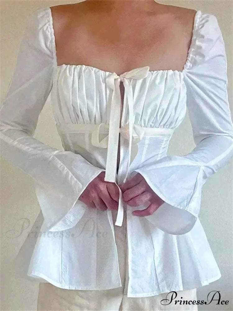 Retro Puff Sleeve Bind Square Neck Blouse