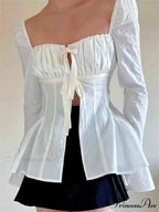 Retro Puff Sleeve Bind Square Neck Blouse