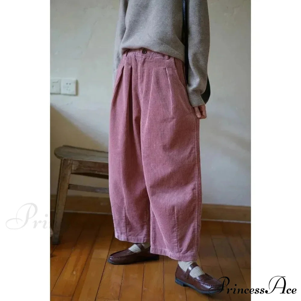 Retro Ribbed Loose-Fitting Trousers Cold Season