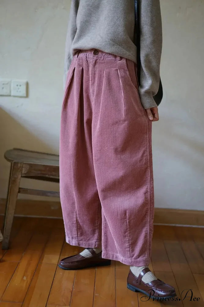 Retro Ribbed Loose-Fitting Trousers Cold Season