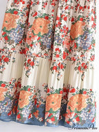 Retro Seaside Floral Free-Spirited High Waist Boho Maxi Skirt Woman
