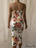 Retro Sleek Bodycon Spaghetti Strap Maxi Floral Dress