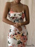 Retro Sleek Bodycon Spaghetti Strap Maxi Floral Dress