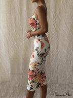 Retro Sleek Bodycon Spaghetti Strap Maxi Floral Dress
