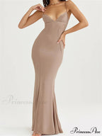 Retro Slim Fit for Women Sleeveless Strap Bodycon Backless V-neck Formal Club Night Summer Vestidos