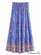 Retro Style Seaside Flower Pattern Bohemian Skirt Strong Stretch A-Line Boho