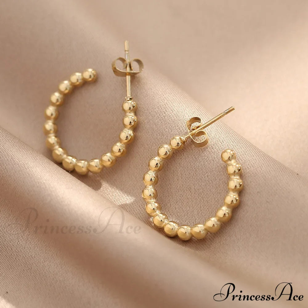 Retro Style Small Beads C Shape Stud Earrings