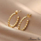 Retro Style Small Beads C Shape Stud Earrings