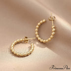 Retro Style Small Beads C Shape Stud Earrings