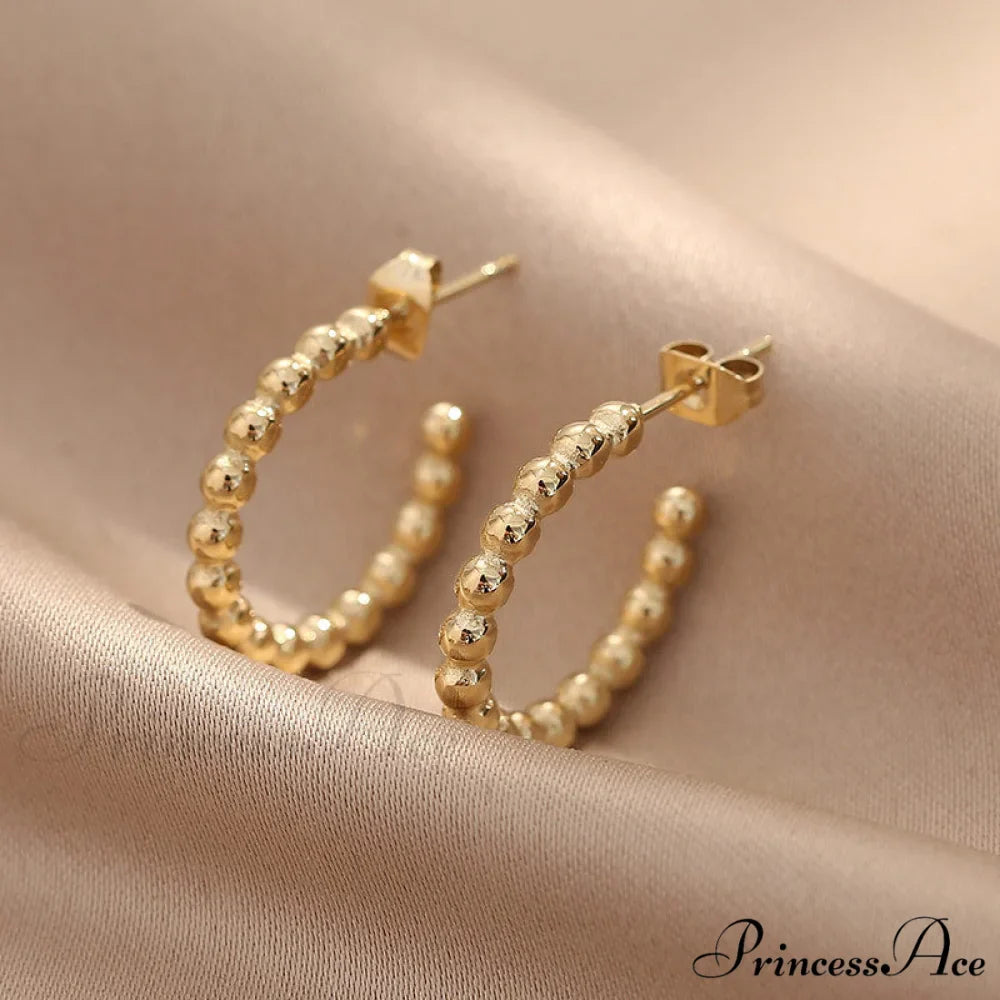 Retro Style Small Beads C Shape Stud Earrings