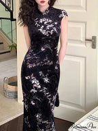 Retro Summer Fashion Print Hollow Out Split Casual Club Elegant Party Floral Dress