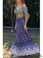 Retro Summery Flowered Pleated Bohemian Rayon Maxi Skirt