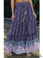 Retro Summery Flowered Pleated Bohemian Rayon Maxi Skirt