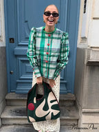 Retro Tartan Opposing Round Neck Blouse