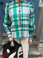 Retro Tartan Opposing Round Neck Blouse