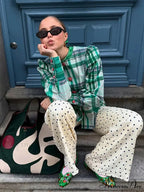 Retro Tartan Opposing Round Neck Blouse