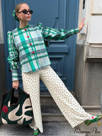 Retro Tartan Opposing Round Neck Blouse