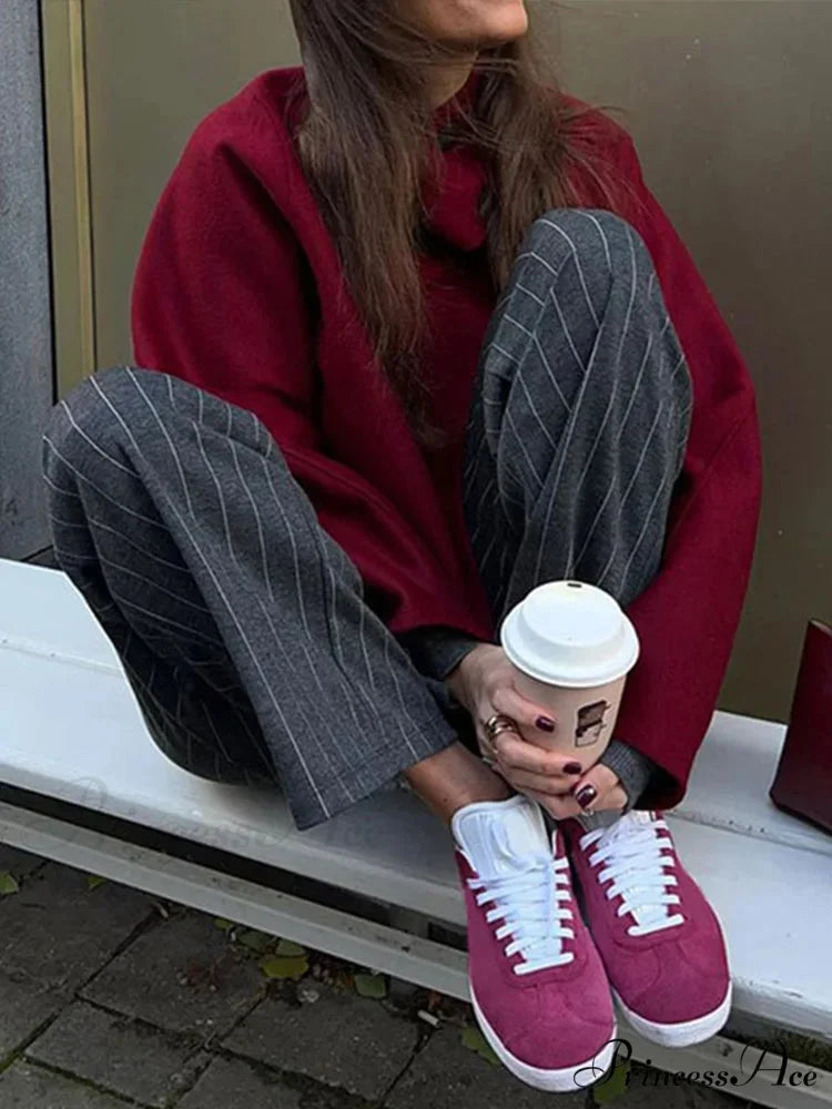 Retro Wine Red Casual Coat