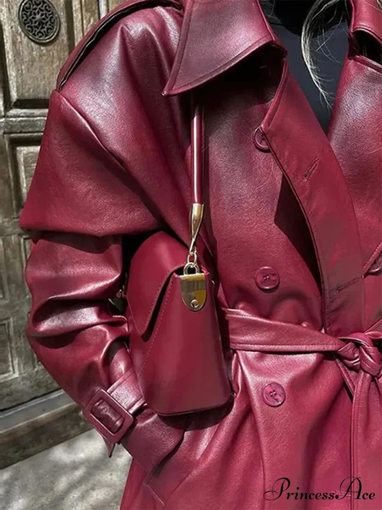 Retro Wine Red Double Breasted Coat